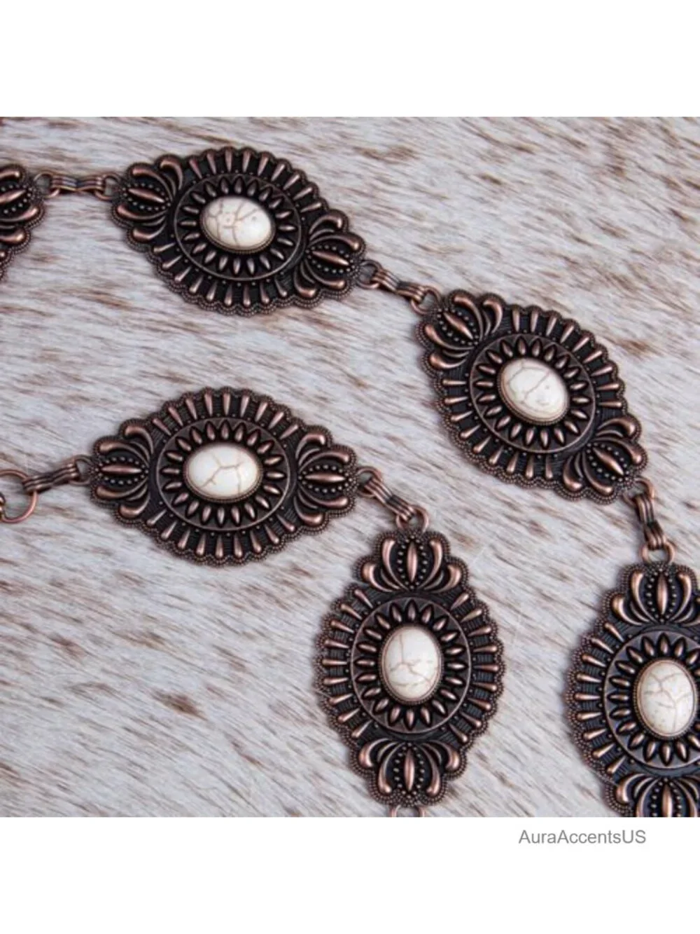 Large Western Concho Metal Belt with Turquoise Design